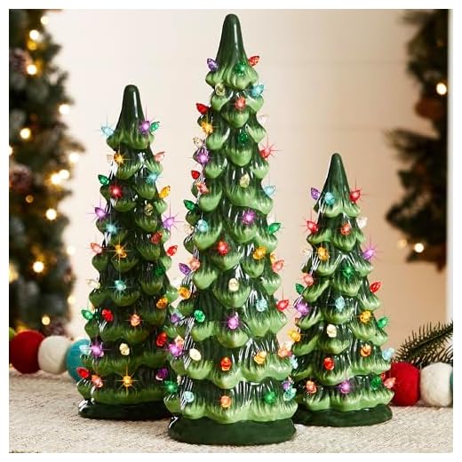 Best Choice Products Set of 3 Ceramic Christmas Trees, Pre-Lit Hand-Painted Tabletop Holiday Decoration w/Multicolor Bulbs, LED Lights – Green