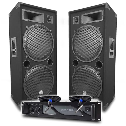 Pack Sono DJ BM Bmsonic Amplificateur 4000W, Paire d'Enceintes Passives LSC215 2x2000W, Câbles Speakon, Sonorisation Pro