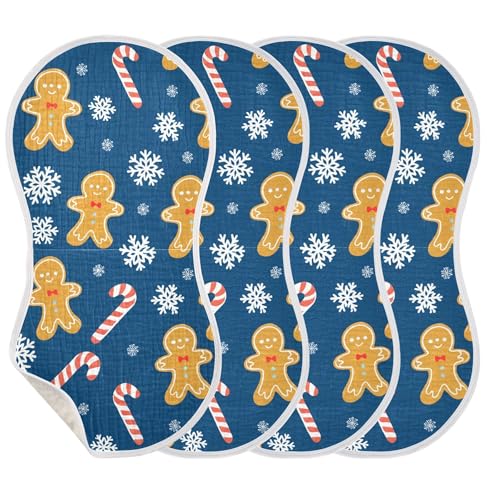 Burbuja Gingerbread Men Muslin Baby Burp Cloths, Soft & Absorbent Cotton Burping Rags for Newborn Boys & Girls, 4 Pack