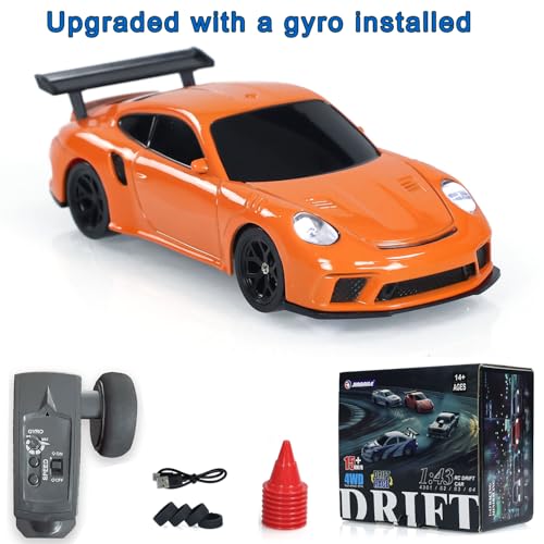 Image of US in Stock, 1 /43 Scale RC Drift Race Vehicle Gyro 4WD R34 Mini Racing Car Ready to Go Mini Remote Control Car High Speed Model for Collection Hobby Gift Boys(Orange)