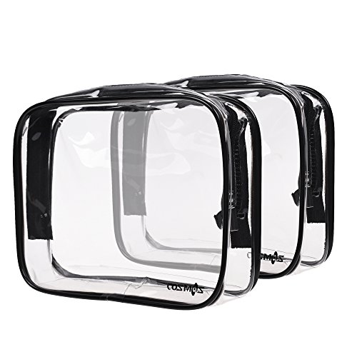 Cosmos ® 2 Pack Clear PVC Vinyl Zippered Luggage Toiletry Carry Pouch Travel Cosmetic Makeup Bag Clear Bag (Clear/Black)