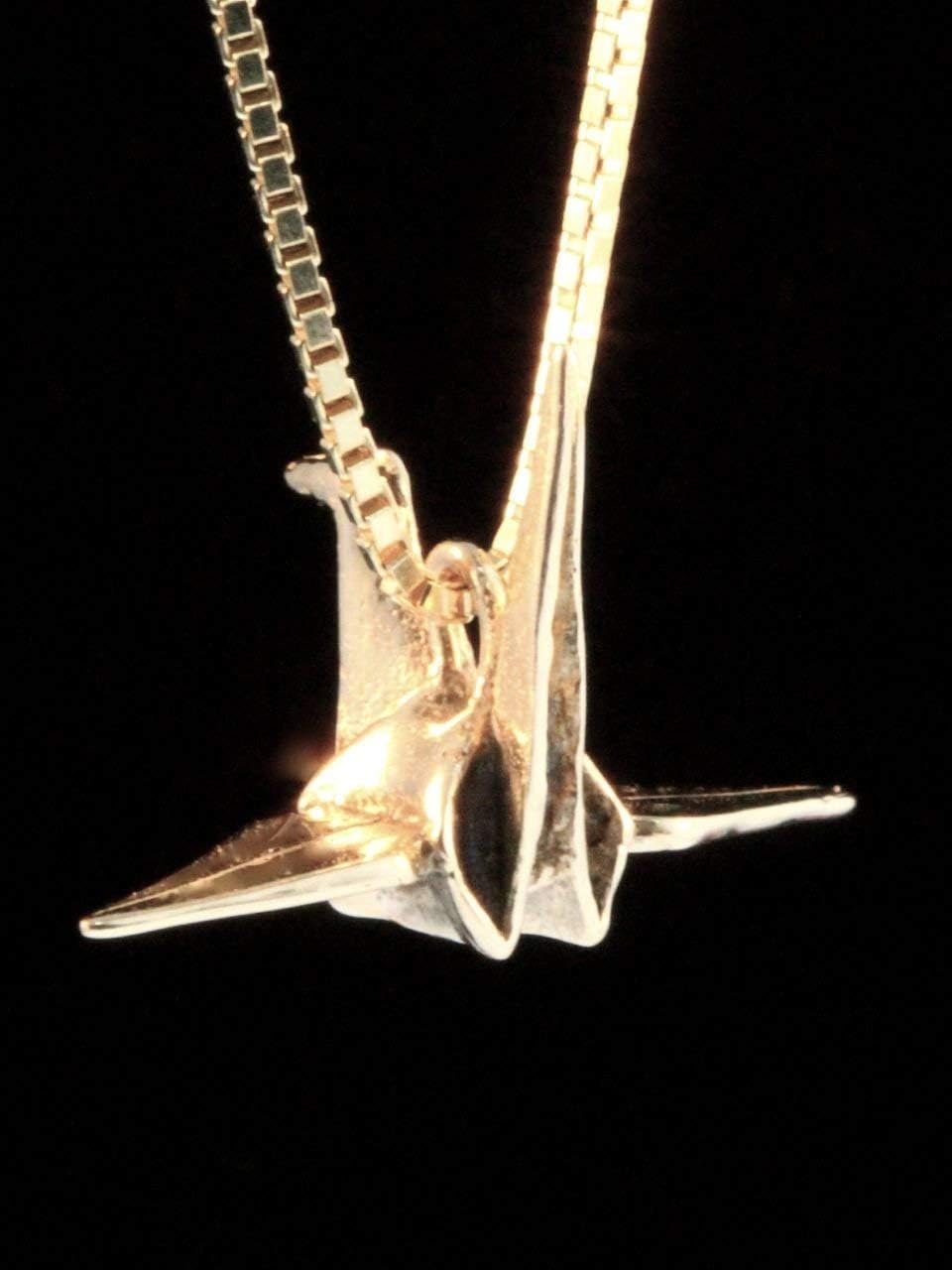 Origami Crane Necklace 14k Gold Peace Paper Crane Charm