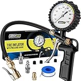 Tire Inflator with Pressure Gauge - Large Glow Dial, Swivel Air Chuck with Gauge and Air Compressor Accessories - 100 PSI