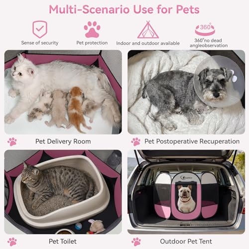 Image of Siedihit Pink Puppy Playpen for Middle Dog Cat, Dog Tent Crates Cage Indoor /Outdoor, Portable Pop Up Dog Kennel with Carrying Bag for Rabbits, (Pink, Medium)