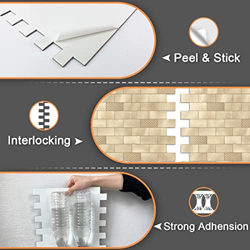Vaovi Peel And Stick Backsplash Tiles For Kitchen,Self Adhesive Metal Backsplash Peel And Stick Tile Subway Tiles Backsplash Wall Tiles(10Sheets,Champagne Gold) #TOP4