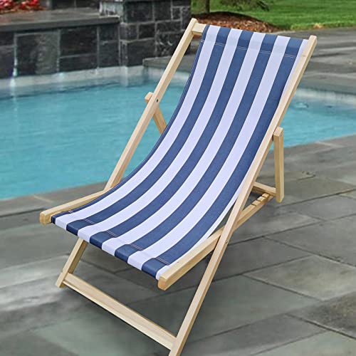 Sybrioka Beach Sling Chair,Outdoor Lounge Chair, Folding Patio Reclining, Camping Chairs With Adjustable Wood Backrest, For Outside Lawn Deck Pool (Blue) #TOP1