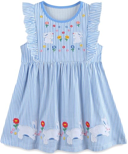 Image of TEDD Girls Summer Dresses Floral Dress 100% Cotton Sleeveless Casual Shirt Dress for Little Kids Age 3-4 Years