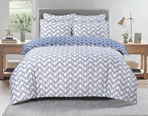 Majestic Giftware Madison Linen 8-Piece 48" Full Size Duvet Bedding Set (BL106-48F) | Diamond Braid Blue Gray 300 TC Cotton Sateen Durable & Washable |2 Fitted Sheets, 2 Duvets, 4 Pillowcases