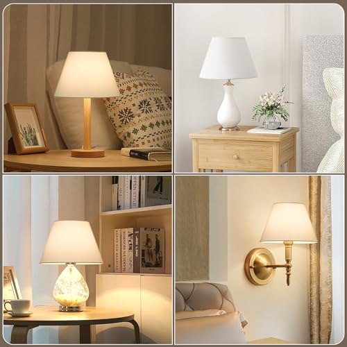 Small Lamp Shades Set of 2, 5.5" Top x 10" Bottom x 6.6" High, Small White Lamp Shades for Table Lamps, Fabric Lampshade Replacement for Bedside Lamp, Wall Sconces, Spider, Clip on Adapters Included - Thumbnail 6