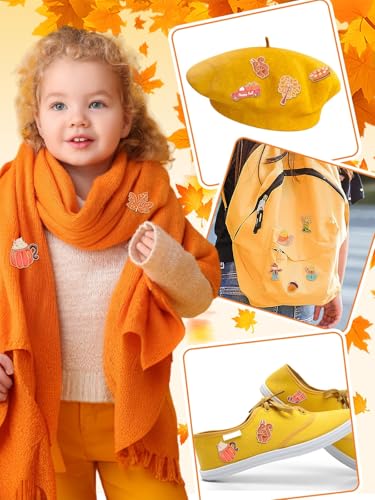 Image of JUNEBRUSHS 28PCS Fall Enamel Pins Cute Pumpkin Maple Animal Brooch Pins for Fall Thanksgiving Theme Birthday Party Classroom Favor Supplies Exchange Gift Clothes Hat Accessories