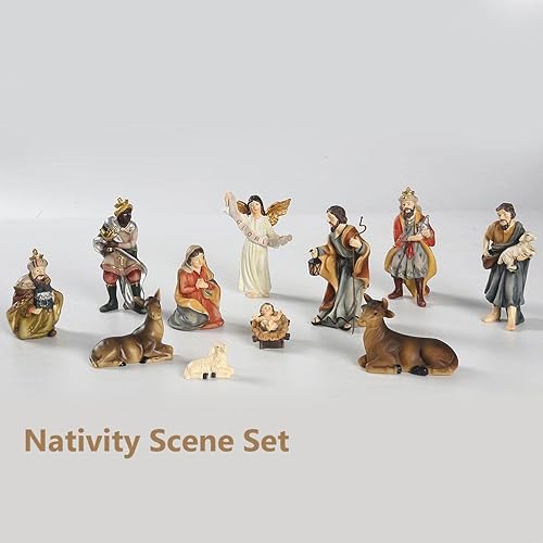 Miniatura 9 de Juego de 11 figuras de resina de pesebre, 4 pulgadas, juego de 11 figuras de escena de Navidad, figuras de resina Baby Jesus