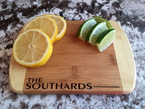 Qualtry - Personalized Mini Wood Cutting Boards - Perfect Gifts For Weddings, Bridal Showers, and Housewarmings - (6 x 8 Two Tone Bamboo with Curved Edges, Southard Design)