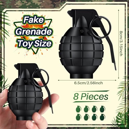 image for Sratte 8 Pcs Plastic Toy Hand Grenades Fake Grenade with Realistic Sou