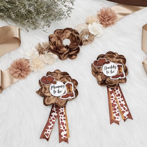 Vansolinne-Western-Theme-Baby-Shower-Maternity-Sash-Kit-Mom-to-Be-Daddy-to-Be-Corsage-Cowboy-Baby-Shower-Decorations-Cowboy-Hat-Boot-Belly-Band-Brown-Pregnancy-Photo-Props Vansolinne Western Theme Baby Shower Maternity Sash Kit Mom to Be Daddy to Be Corsage Cowboy Baby Shower Decorations Cowboy Hat Boot Belly Band Brown Pregnancy Photo Props