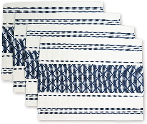 Image of ALSTONIA Cotton Table Runner -Pack of 5 The Style of Our Table Linen and Dining Rooms and Eating Areas (Blue, 1 PCS Runner 4 PCS PLACMENT)
