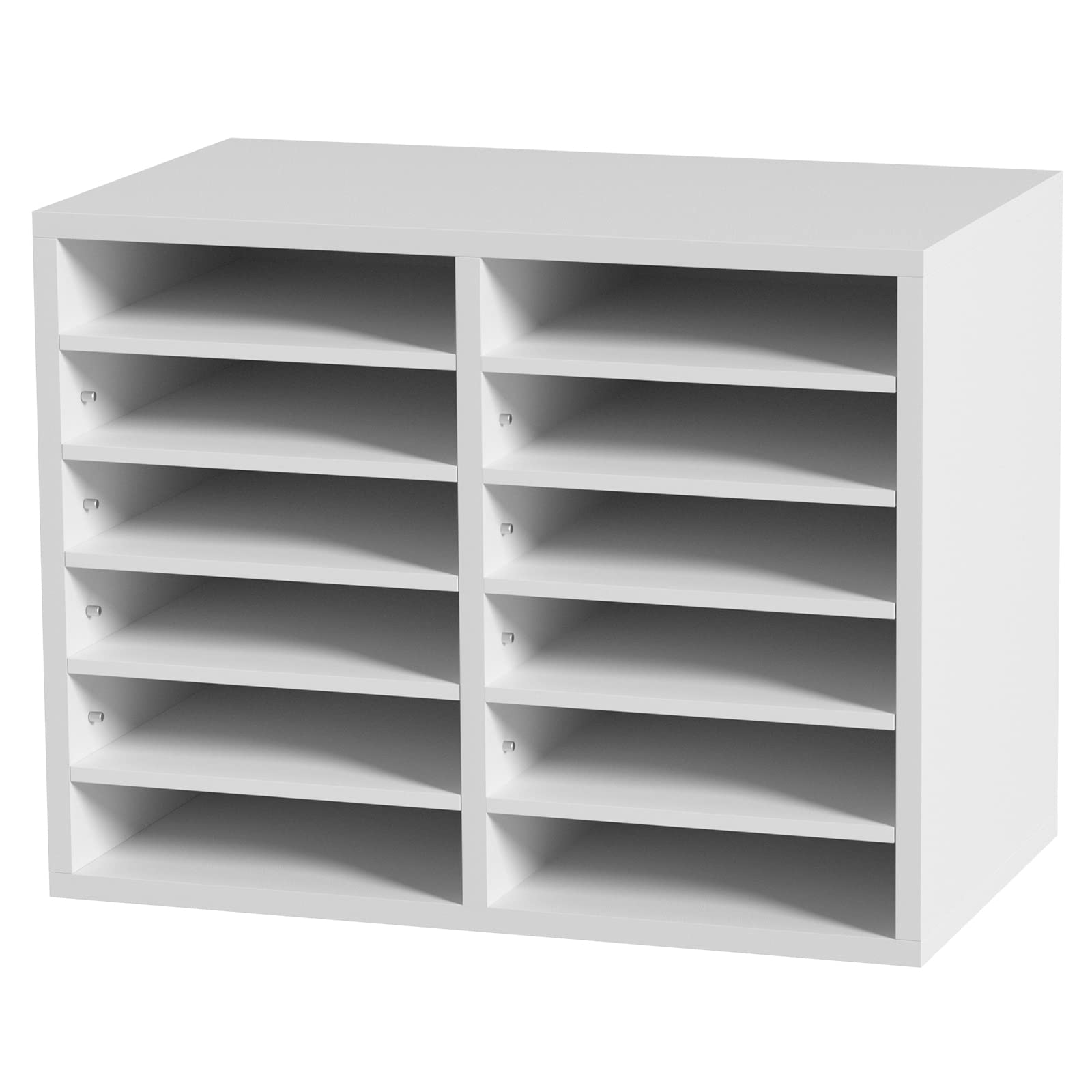 VEVOR Organizador de Literatura de madera Aglomerado Estante de Almacenamiento de Documentos de 12 Compartimentos 52x30,5x41 cm Clasificador de Literatura con Estantes Ajustables para Oficina, Blanco