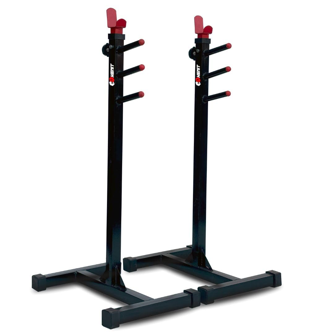 KENIT Multi-Functional Heavy-Duty Squat Rack, Fully Adjustable Stand with 4 Weight Plate Holders and Height Adjustment for Home Gyms, Barbell Stand for Squats and Strength Training - Black & Red