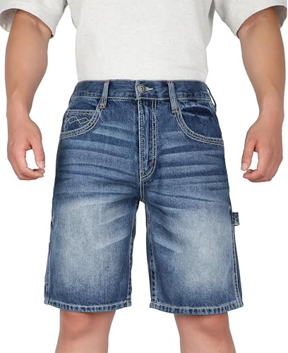 BOCOMAL Non FR - Mens Denim Shorts Carpenter Jeans EX-Soft Relaxed Fit 100% Cotton Utility Pockets Work Pants