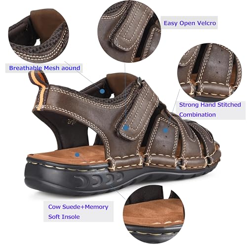 FIEEIF Men's Sport Sandals Closed Toe Leather Fisherman Outdoor Arch Support Sandalias Non-Slip Sport Athletic Walking Traveling Shoes3