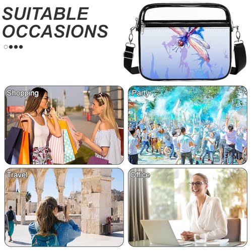 Purple Watercolor Dragonfly Large Crossbody Bag Clear Stadium Bag Anti-Theft Side Shoulder Bags Messenger Bag with 2 Compartments4