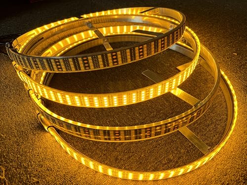 17.5 Inch LED Wheel Ring Lights, Pure Amber/White, Quad Row, 4 Rings 1344LEDS, RF Remote Control, 14 Flash Patterns, for Truck SUV Car, IP67 Waterproof