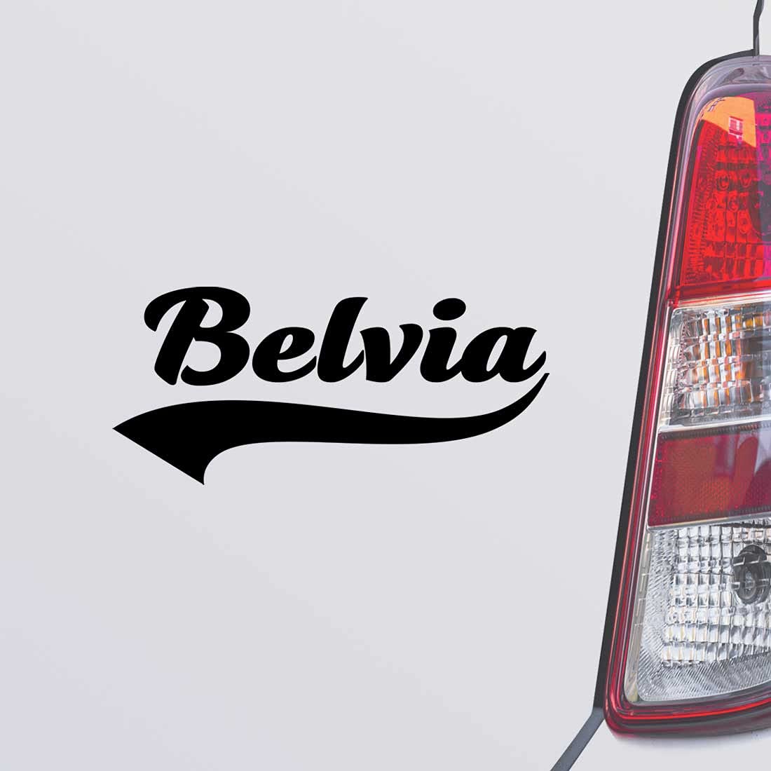 Belvia Name Black Color Car Laptop Wall Bumper Decal Sticker, DesN43