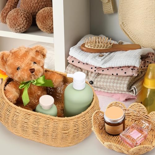 Image of Cinnvoice Set of 3 Scalloped Baskets with Lids 10 /13 /14 Inch Hand Woven Storage Wicker Baskets for Baby Shower Gifts Baby Diaper Caddy Organizer for Nursery Room(Paper Rope)