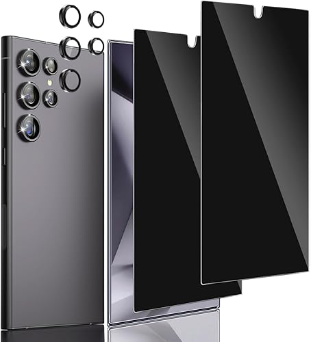 Kanosan Protector de pantalla de privacidad compatible con Samsung Galaxy S24 Ultra, vidrio templado con textura de CD, protector de lente de cámara