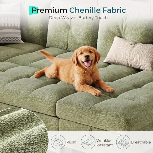 Image of LINSY HOME Loveseat Sofa with Storage, Chenille, Green
