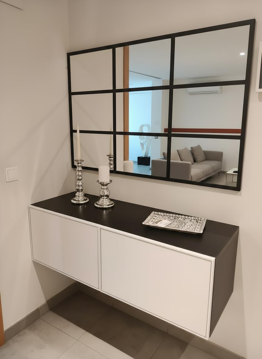 THEROSE Espejo Ventana, Espejo Industrial, Aluminio Negro 120 x 80 cm