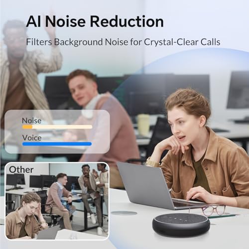 Image of Conference Speakerphone, 3 AI Mics 360 Voice Pickup, Smart Noise Cancelling, Portable Speaker for Video Calls, Home Office & Small Team Meetings