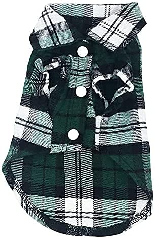 Pet Dog Breathable Plaid Green Shirt Clothes,Soft Basic Pet Vest Tee ClothingT-shirt Set,Suitable for Small Medium Pet Puppy and Kitten- Size L