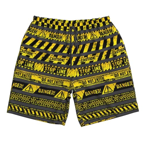 Mens Quick Dry Swim Trunks Beach Pants Board Shorts Bathing Suits, Danger Caution Warning Police Stripe4