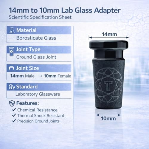 Image of Terporium Borosilicate Glass Reduction Adapter (Single) | Laboratory Glassware Connector | 14mm Male to 10mm Female Scientific Glass Adapter Lab Glassware | Black