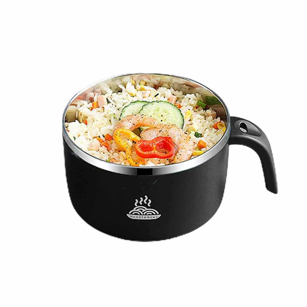 Instant-Nudeln Schüssel, 1300ml, Ramen schüssel mit deckel, Auslaufsicher suppenschüssel, Suppentassen mit henkel, Reis Schüssel, Salatschüssel, Bento Box (Schwarz, Groß)
