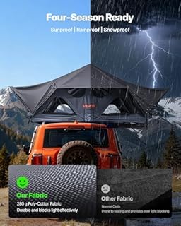 VEVOR Tenda Tetto Pieghevole da Auto Capienza ca. 2-3 Persone Tenda Sopra Auto Pieghevole da Campeggio Telaio in Alluminio con Finestre Scala Telescopica, Impermeabile da Esterno per Jeep SUV Pickup