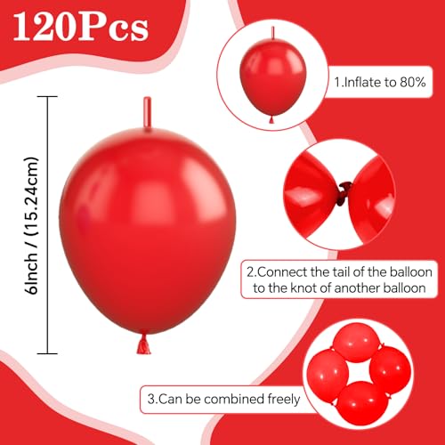 Image of Red Link Balloons,120Pcs 6Inch Red Latex Linking Balloons for 4th of July Birthday Baby Shower Wedding Anniversary Valentine's Day Party Decorations