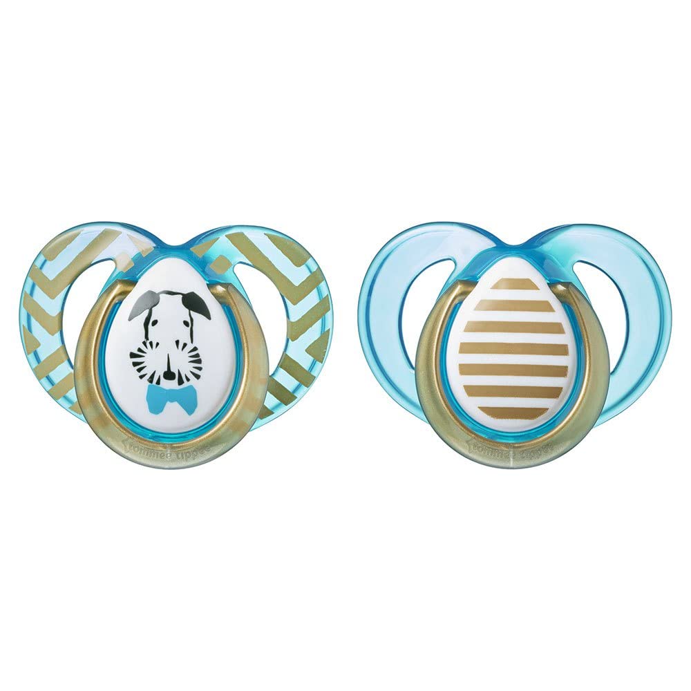 Tommee Tippee Moda Soothers, Symmetrical Orthodontic Design, BPA-Free Silicone Baglet, Includes Steriliser Box, 6-18m, Pack of 2 Dummies