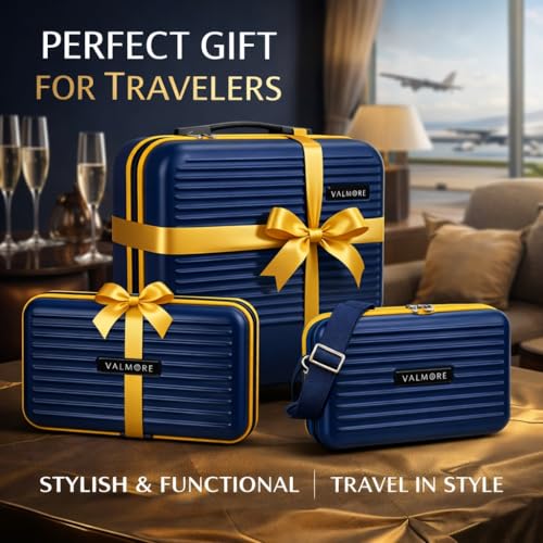 Image of VALMORE Jet Kit Travel Combo, Pack of 3, Hard Shell Organiser, Mini Sling Bag and Vanity Box, Polycarbonate, Unisex, Gadget, Toiletry and Essentials Storage Set (Navy Blue)