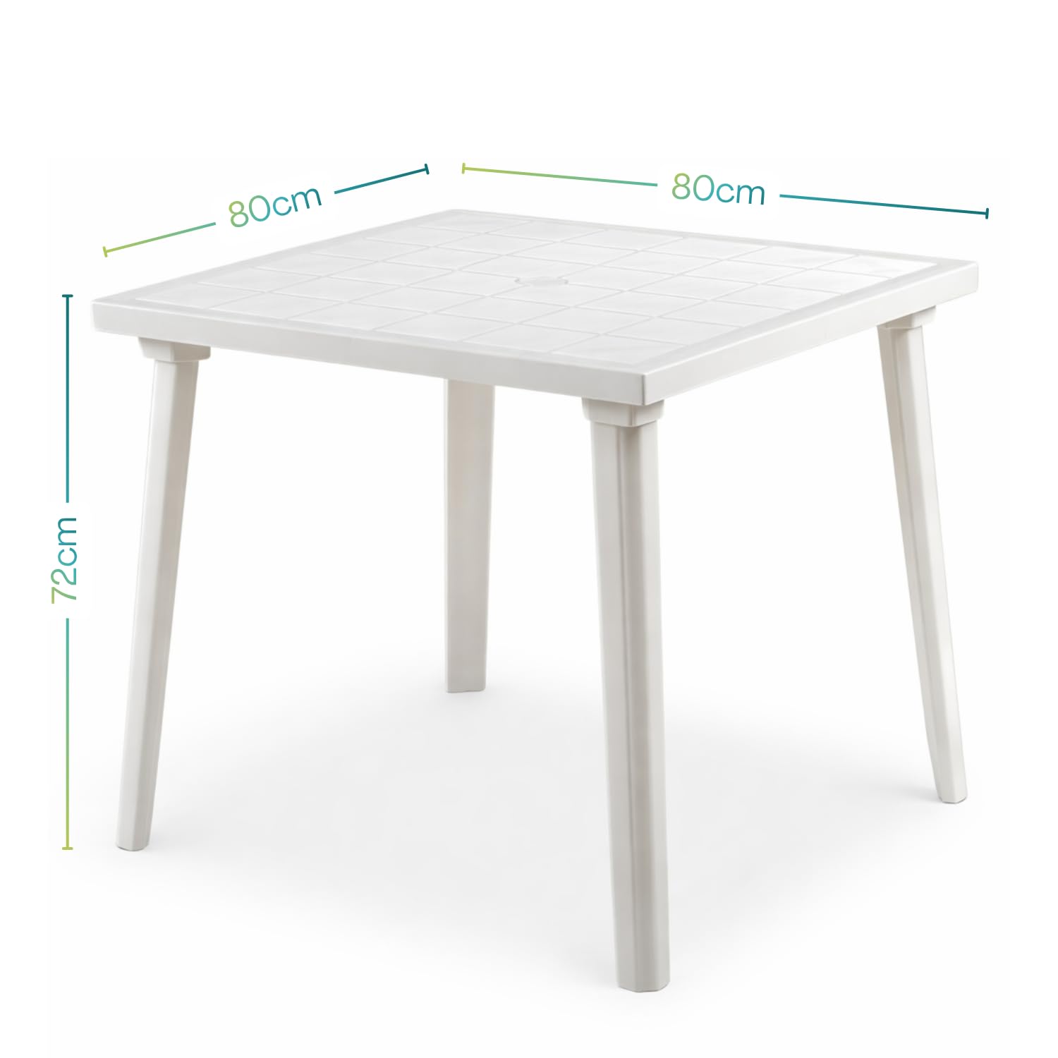 PALUPLUS Tavolo Quadrato da Giardino in Plastica colore Bianco, Misura 80x80x72 cm, Tavolino con 4 Gambe in Polipropilene, Arredo per Esterno, Terrazzo, Balcone, Patio, Made Italy -WEEK595F -5,5