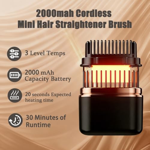 Cepillo Mini inalámbrico para alisar cabello recargable miniatura 5
