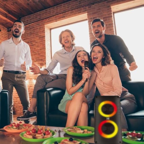KODAK PRPS-1775 – Enceinte Bluetooth Party Portable 20W, Double Woofer 4", Micro Karaoké Inclus, TWS Stéréo, LED RGB, Radio FM, USB/TF, AUX, Batterie 3000 mAh, Haut-Parleur sans Fil 10m – Noir