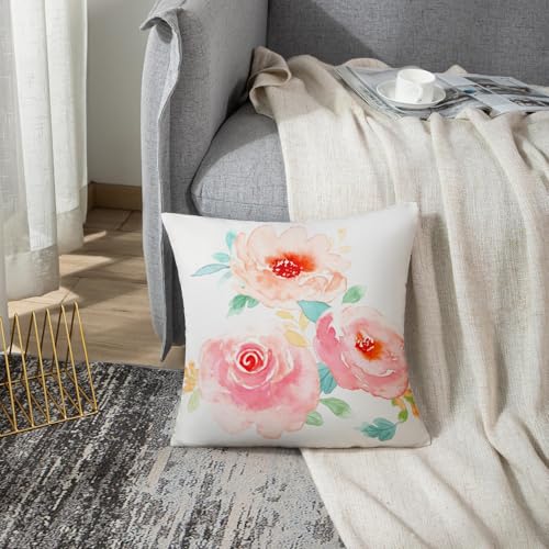 Image of Emvency Throw Pillow Cover Flower Girly Peonies Summer Watercolor Pastel Floral Mint Decorative Pillow Case Home Decor Square 16 x 16 Inch Pillowcase