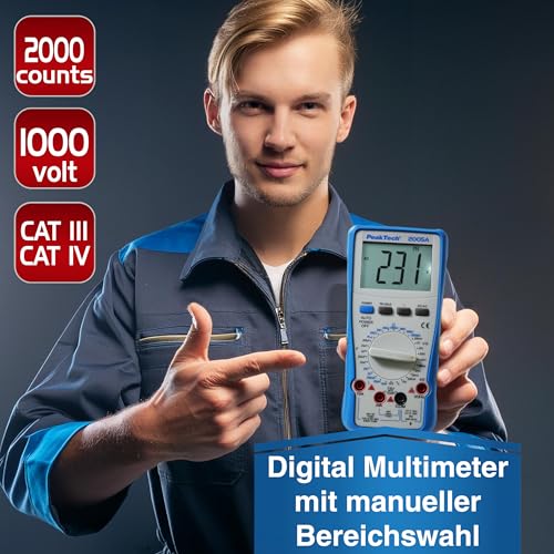PeakTech P 2005 A – Digital Multimeter mit LCD-Anzeige – Strommessgerät mit 2000 Counts –...
