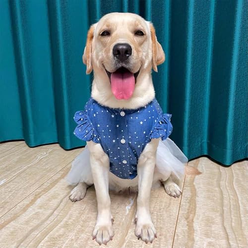 UOSIA Vestidos jeans para cães grandes, roupas para meninas com nó de laço, vestido fofo de princesa