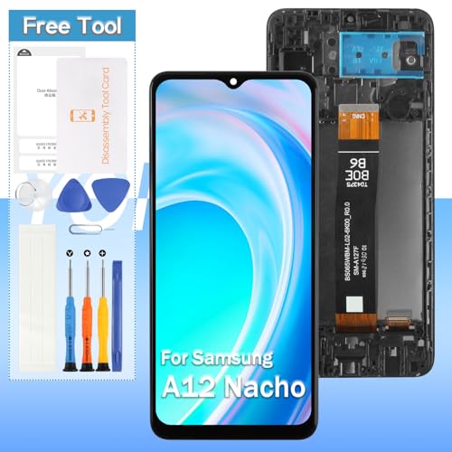 Screen Replacement for Samsung Galaxy A12 SM-A125A SM-A125U SM-A125W for Samsung A12 Nacho SM-A127F SM-A127M SM-A127U 6.5 LCD Display Touch Digitizer Glass Assembly - Black with Frame
