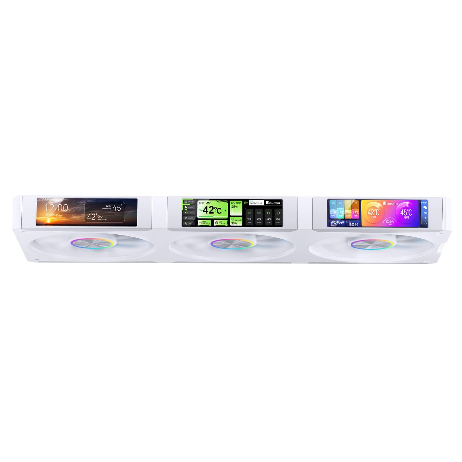JONSBO ZC-360W 3.38 "x3 schermo PC ventilatore,3 magnetico 3.38 LCD Screen Control Software,Integrato Link Fan,Personalizza modelli di visualizzazione,Dati, Video Caricamento e Riproduzione,Schermo