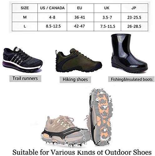 Vdealen Crampons for Hiking Boots, 19 Teeth Stainless Steel Anti-Slip Traction Ice Cleats, Slip-Resistant Snow Ice Spikes,Crampons,Ice Snow Grips for Walking on Ice Snow (Black, M(36-40))