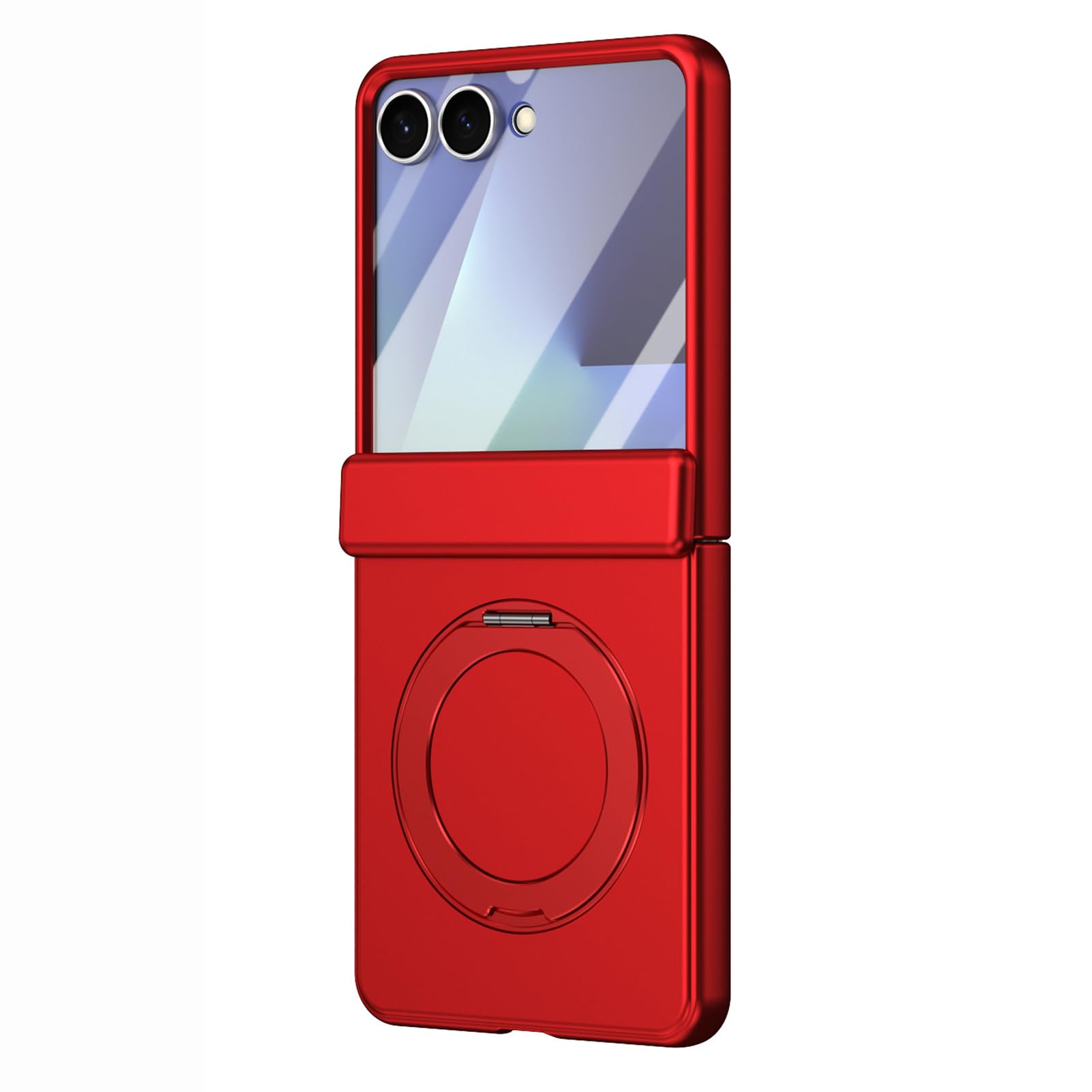 LUOTANL Ultra Thin Case for Samsung Galaxy Z Flip 8, Magnetic Ring Hinge Wrap Case Tempered Glass Screen Protector Cover,Red,Flip 8