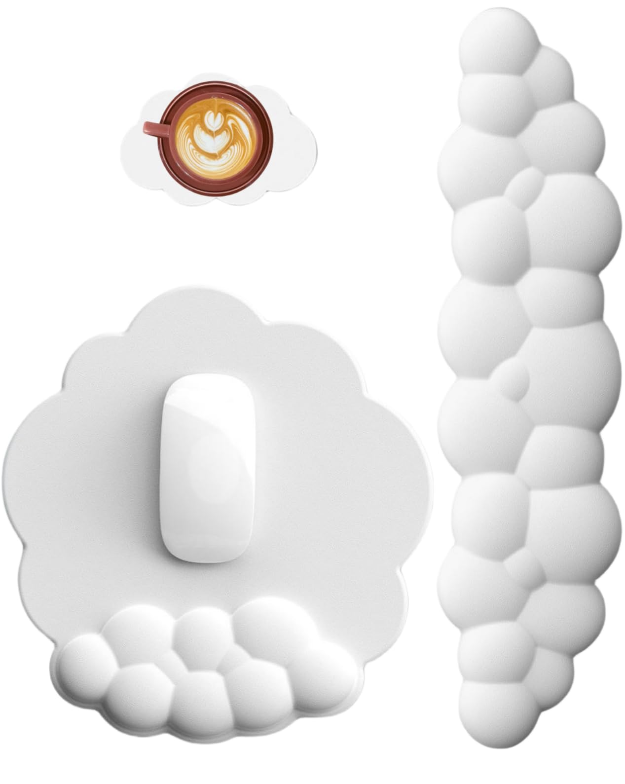 Cloud Keyboard and Mouse Wrist Rest Pad for Computer Arm Pain Relief- Ergonomic Wrist Support Mousepad with Non-Slip PU Base for Office, Gaming, and Home Use Anti-Fatigue(White)